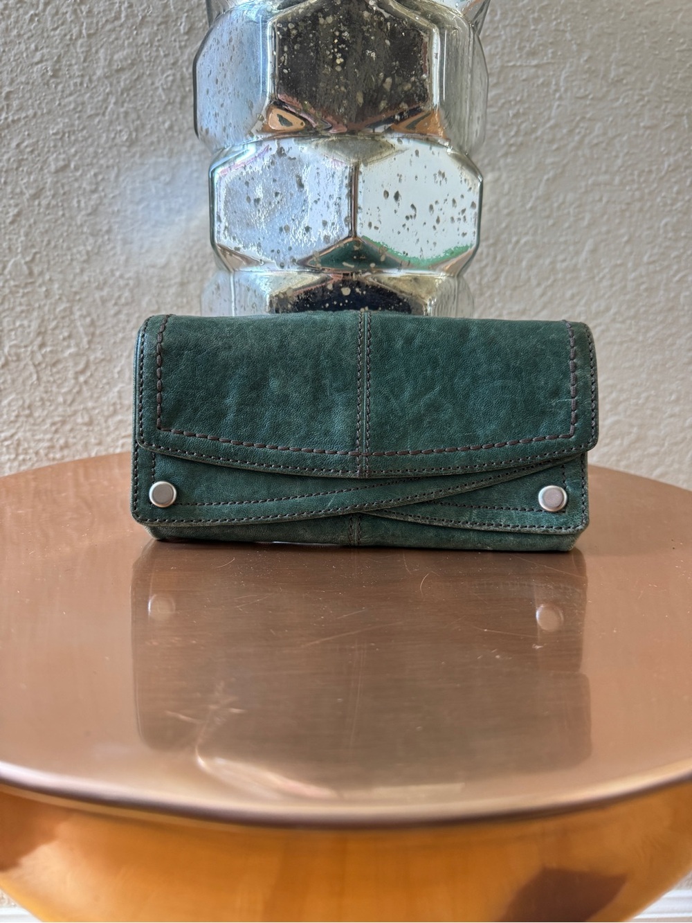 Fossil Fifty Four Teal Green Leather Foldover Wallet